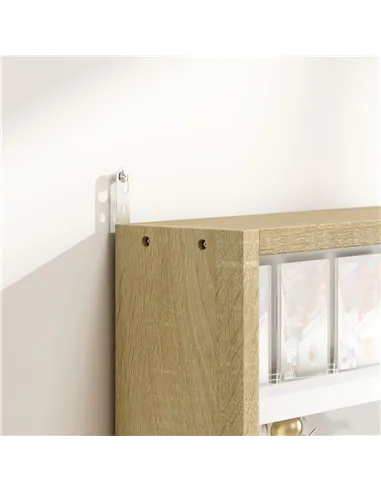 HOMCOM 5-Tier Wall Display Shelf Unit Cabinet w/ 4 Adjustable Shelves Glass Doors Home Office Ornaments 60x80cm Natural