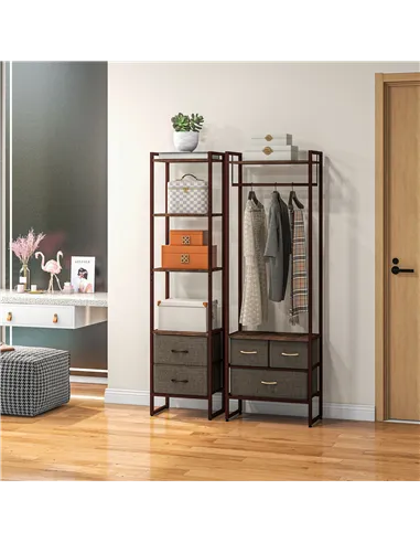 HOMCOM Four-Tier Industrial Display Shelf, with Bottom Drawers