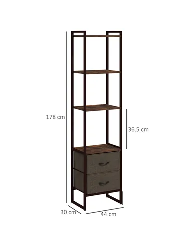 HOMCOM Four-Tier Industrial Display Shelf, with Bottom Drawers