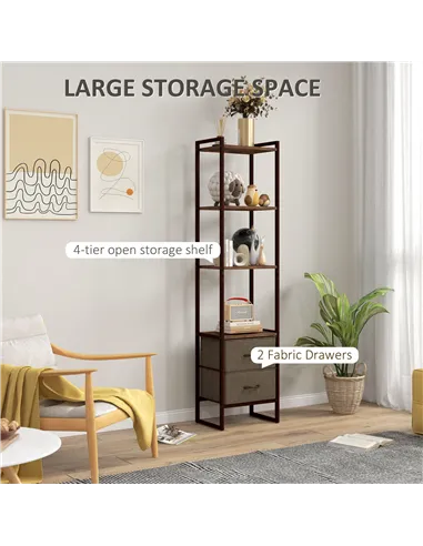 HOMCOM Four-Tier Industrial Display Shelf, with Bottom Drawers