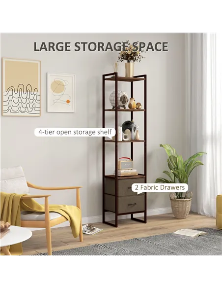 HOMCOM Four-Tier Industrial Display Shelf, with Bottom Drawers