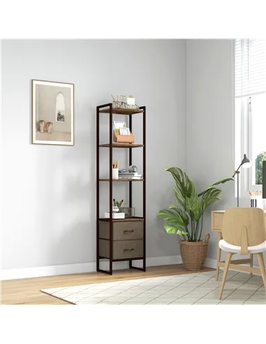 HOMCOM Four-Tier Industrial Display Shelf, with Bottom Drawers