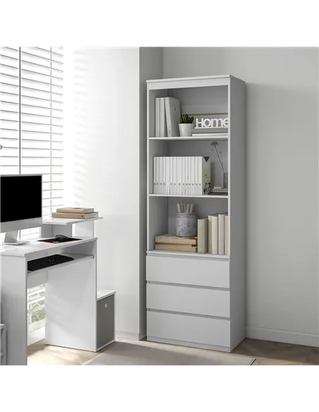 HOMCOM 180cm Tall Bookcase, with Shelves and Drawers - White