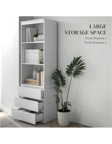 HOMCOM 180cm Tall Bookcase, with Shelves and Drawers - White