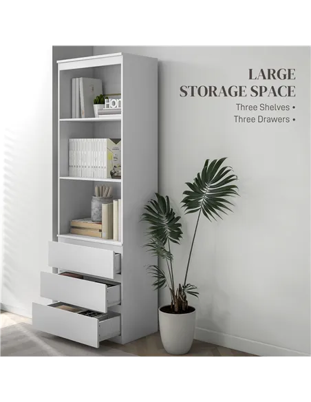 HOMCOM 180cm Tall Bookcase, with Shelves and Drawers - White