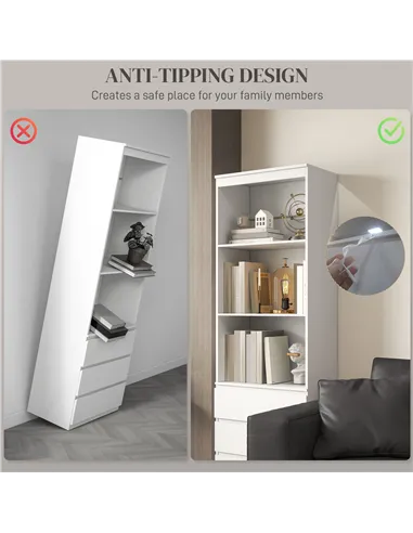 HOMCOM 180cm Tall Bookcase, with Shelves and Drawers - White