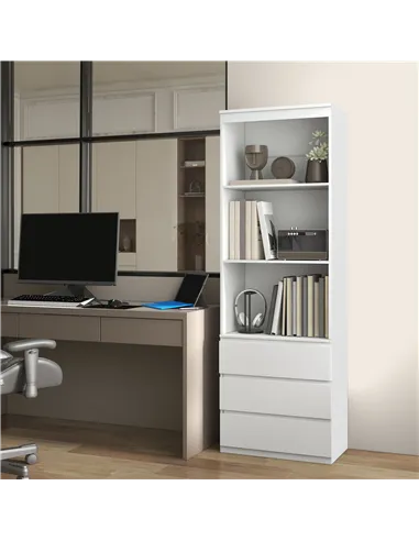 HOMCOM 180cm Tall Bookcase, with Shelves and Drawers - White