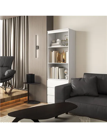 HOMCOM 180cm Tall Bookcase, with Shelves and Drawers - White