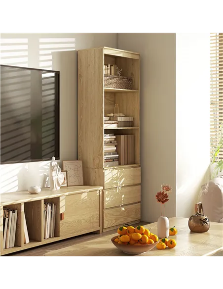 HOMCOM 180cm Tall Bookcase, with Shelves and Drawers - Wood Effect