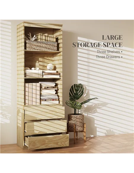 HOMCOM 180cm Tall Bookcase, with Shelves and Drawers - Wood Effect