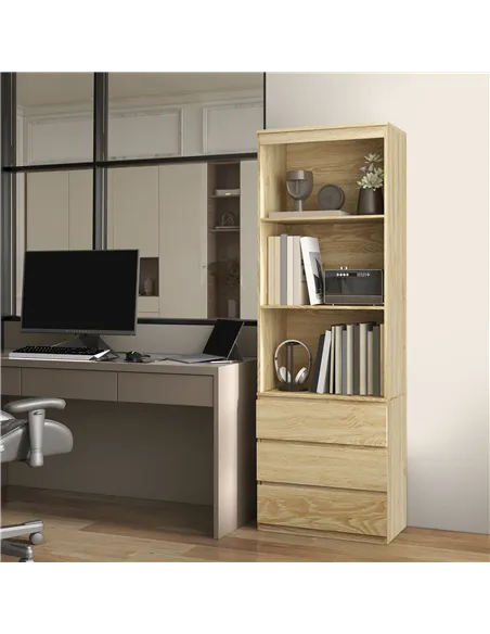 HOMCOM 180cm Tall Bookcase, with Shelves and Drawers - Wood Effect