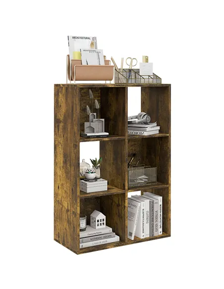 HOMCOM 6-Cube Bookshelf - Rustic Brown