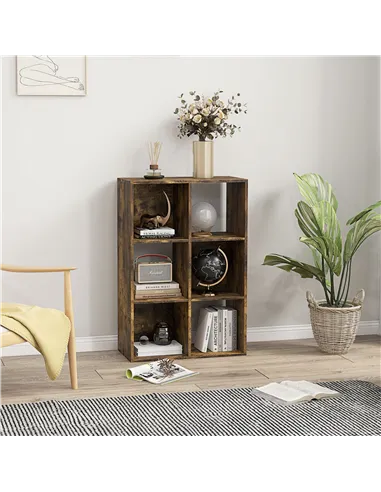 HOMCOM 6-Cube Bookshelf - Rustic Brown