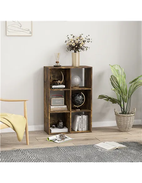 HOMCOM 6-Cube Bookshelf - Rustic Brown
