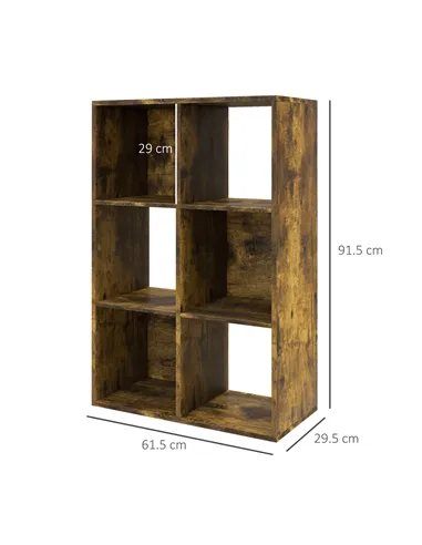 HOMCOM 6-Cube Bookshelf - Rustic Brown
