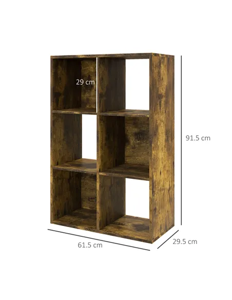 HOMCOM 6-Cube Bookshelf - Rustic Brown