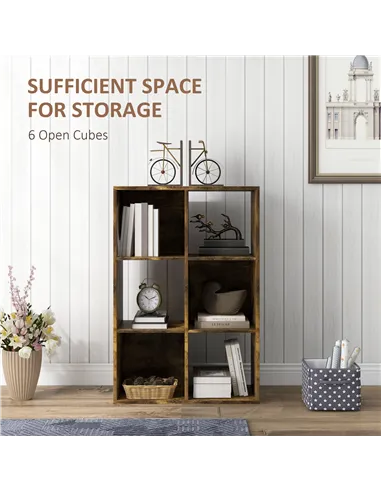 HOMCOM 6-Cube Bookshelf - Rustic Brown