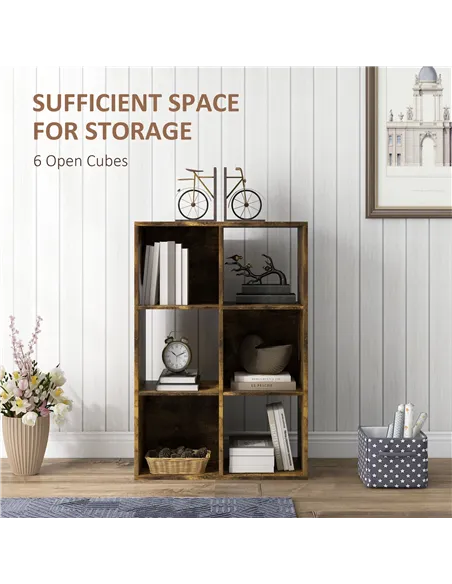 HOMCOM 6-Cube Bookshelf - Rustic Brown