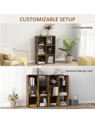 HOMCOM 6-Cube Bookshelf - Rustic Brown
