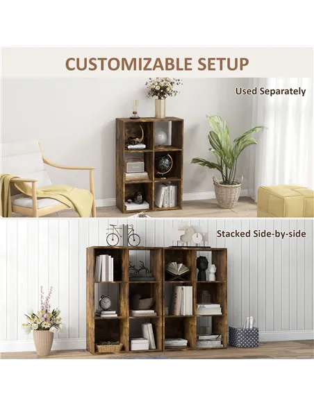 HOMCOM 6-Cube Bookshelf - Rustic Brown