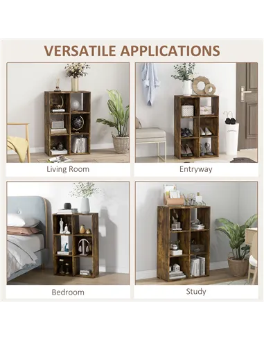 HOMCOM 6-Cube Bookshelf - Rustic Brown