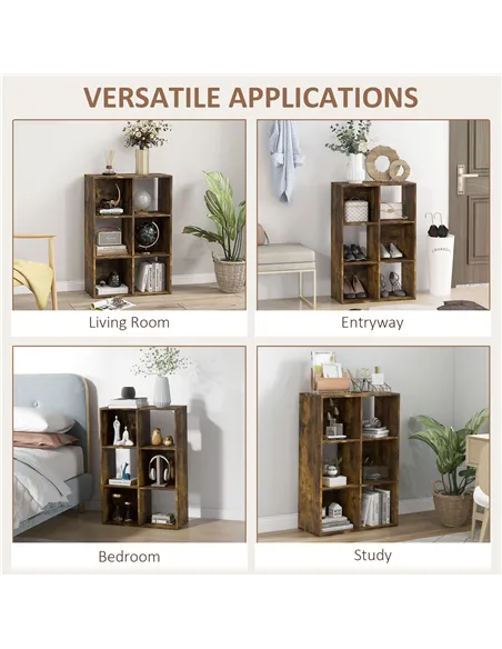 HOMCOM 6-Cube Bookshelf - Rustic Brown