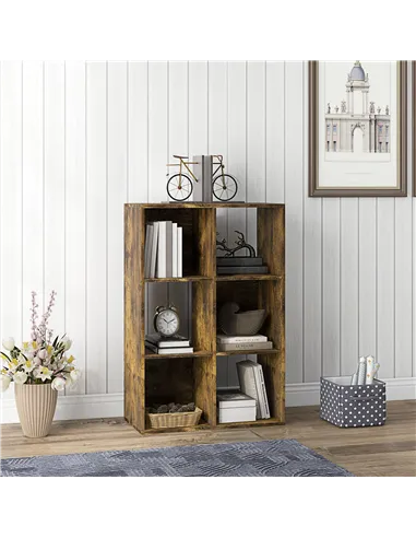HOMCOM 6-Cube Bookshelf - Rustic Brown