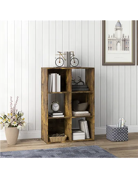 HOMCOM 6-Cube Bookshelf - Rustic Brown