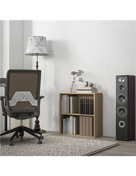 HOMCOM 2 Tier Bookshelf, Low Bookcase with Adjustable Shelf, 2 Compartments for Home Office, Living Room, Study, Natural
