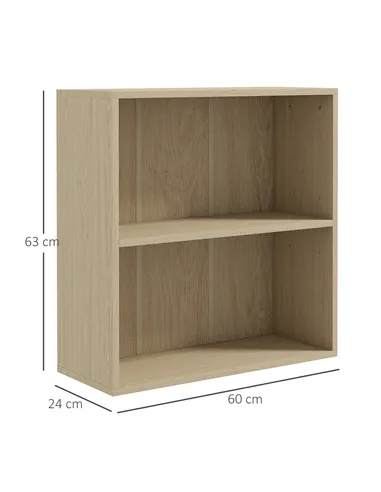 HOMCOM 2 Tier Bookshelf, Low Bookcase with Adjustable Shelf, 2 Compartments for Home Office, Living Room, Study, Natural