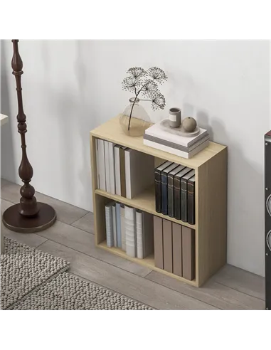 HOMCOM 2 Tier Bookshelf, Low Bookcase with Adjustable Shelf, 2 Compartments for Home Office, Living Room, Study, Natural