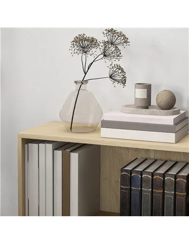 HOMCOM 2 Tier Bookshelf, Low Bookcase with Adjustable Shelf, 2 Compartments for Home Office, Living Room, Study, Natural