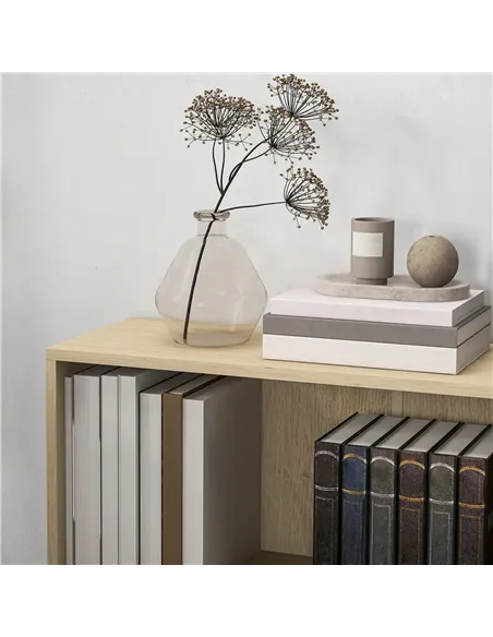 HOMCOM 2 Tier Bookshelf, Low Bookcase with Adjustable Shelf, 2 Compartments for Home Office, Living Room, Study, Natural