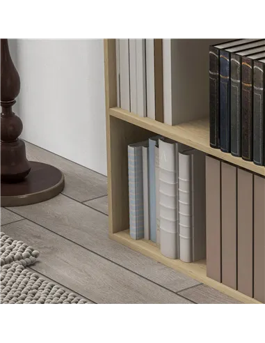 HOMCOM 2 Tier Bookshelf, Low Bookcase with Adjustable Shelf, 2 Compartments for Home Office, Living Room, Study, Natural