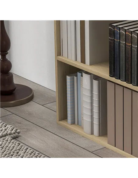 HOMCOM 2 Tier Bookshelf, Low Bookcase with Adjustable Shelf, 2 Compartments for Home Office, Living Room, Study, Natural