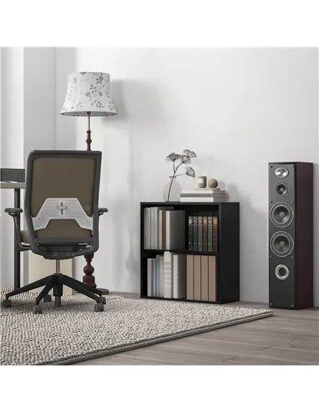 HOMCOM 2 Tier Bookshelf, Low Bookcase with Adjustable Shelf, 2 Compartments for Home Office, Living Room, Study, Black