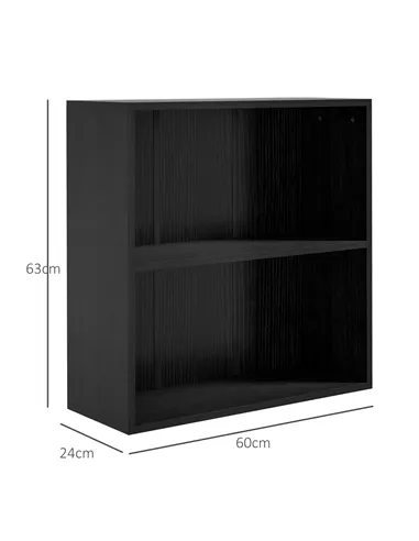 HOMCOM 2 Tier Bookshelf, Low Bookcase with Adjustable Shelf, 2 Compartments for Home Office, Living Room, Study, Black