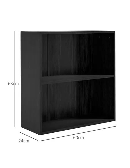 HOMCOM 2 Tier Bookshelf, Low Bookcase with Adjustable Shelf, 2 Compartments for Home Office, Living Room, Study, Black