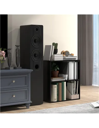 HOMCOM 2 Tier Bookshelf, Low Bookcase with Adjustable Shelf, 2 Compartments for Home Office, Living Room, Study, Black