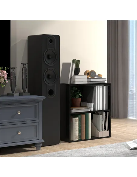 HOMCOM 2 Tier Bookshelf, Low Bookcase with Adjustable Shelf, 2 Compartments for Home Office, Living Room, Study, Black