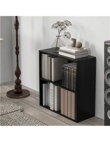 HOMCOM 2 Tier Bookshelf, Low Bookcase with Adjustable Shelf, 2 Compartments for Home Office, Living Room, Study, Black