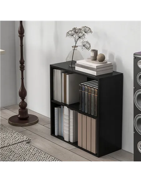 HOMCOM 2 Tier Bookshelf, Low Bookcase with Adjustable Shelf, 2 Compartments for Home Office, Living Room, Study, Black