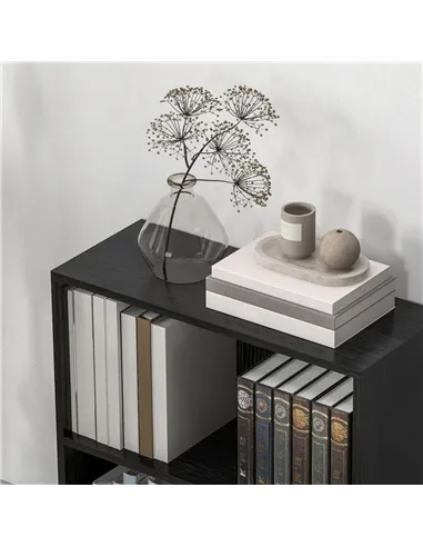 HOMCOM 2 Tier Bookshelf, Low Bookcase with Adjustable Shelf, 2 Compartments for Home Office, Living Room, Study, Black