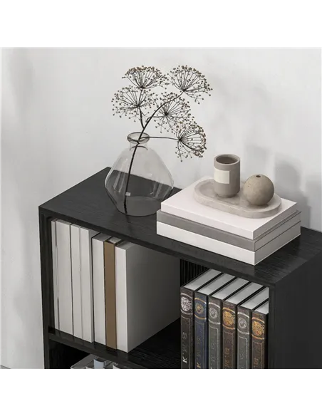 HOMCOM 2 Tier Bookshelf, Low Bookcase with Adjustable Shelf, 2 Compartments for Home Office, Living Room, Study, Black