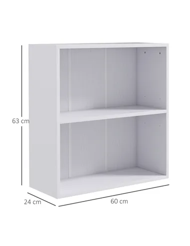 HOMCOM 2 Tier Bookshelf, Low Bookcase with Adjustable Shelf, 2 Compartments for Home Office, Living Room, Study, White