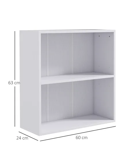 HOMCOM 2 Tier Bookshelf, Low Bookcase with Adjustable Shelf, 2 Compartments for Home Office, Living Room, Study, White