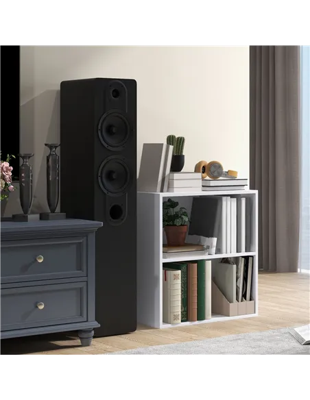 HOMCOM 2 Tier Bookshelf, Low Bookcase with Adjustable Shelf, 2 Compartments for Home Office, Living Room, Study, White