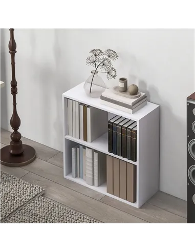 HOMCOM 2 Tier Bookshelf, Low Bookcase with Adjustable Shelf, 2 Compartments for Home Office, Living Room, Study, White