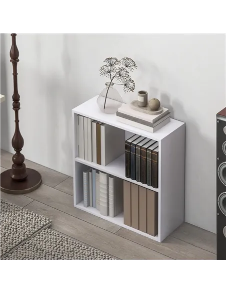 HOMCOM 2 Tier Bookshelf, Low Bookcase with Adjustable Shelf, 2 Compartments for Home Office, Living Room, Study, White