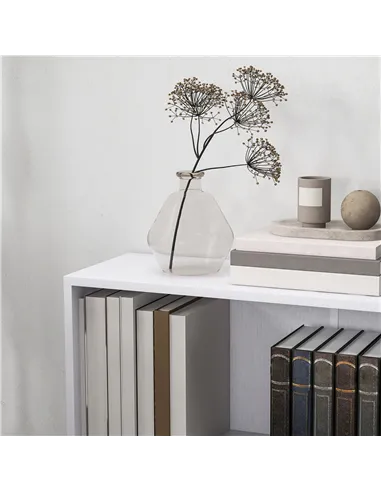 HOMCOM 2 Tier Bookshelf, Low Bookcase with Adjustable Shelf, 2 Compartments for Home Office, Living Room, Study, White